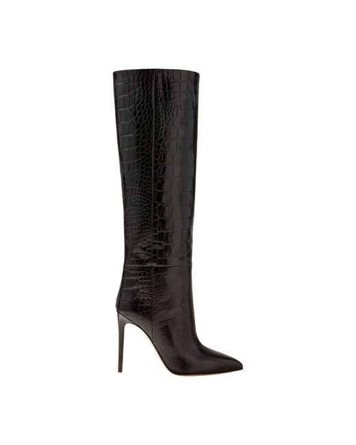 Paris Texas Black Schwarze Kniehohe Stiletto-Stiefel Mit Krokodileffekt