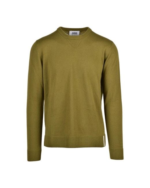 Alpha Studio Green Round-Neck Knitwear for men
