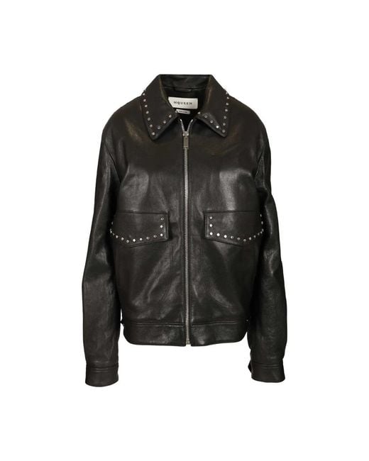 McQueen Black Leather Jackets for men