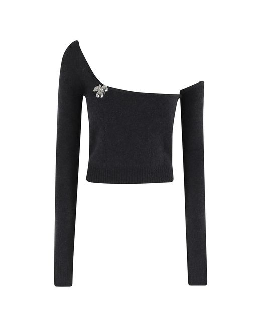 Blumarine Black Schwarzer One-Shoulder-Strickpullover