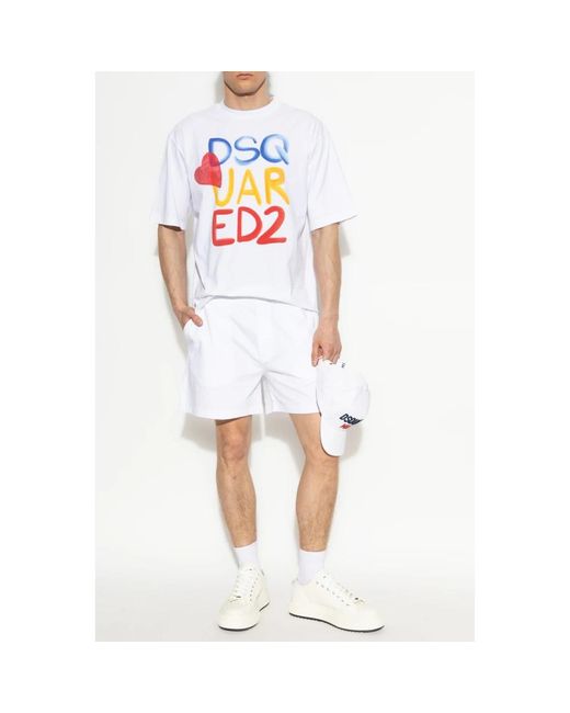 DSquared² Korte Broeken ,Wit ,Katoen Shorts Capsule Summer Lovers in het White voor heren