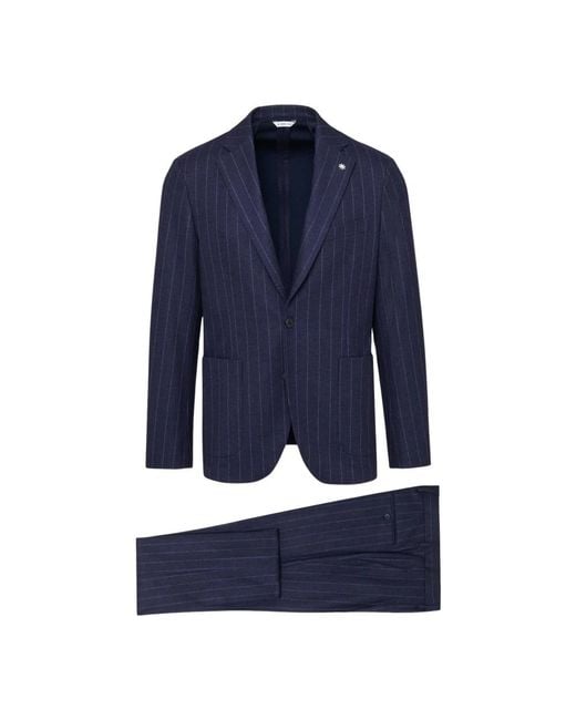 Manuel Ritz Blue Single Breasted Suits for men