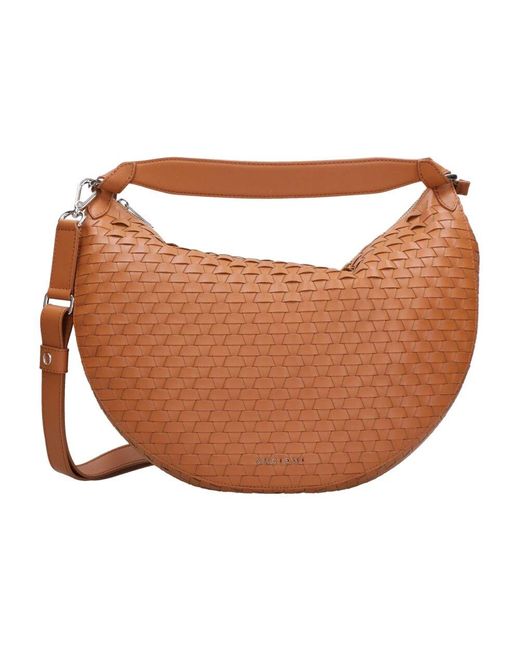 Orciani Brown Rote Leder-Schultertasche Mit Intracciato-Muster