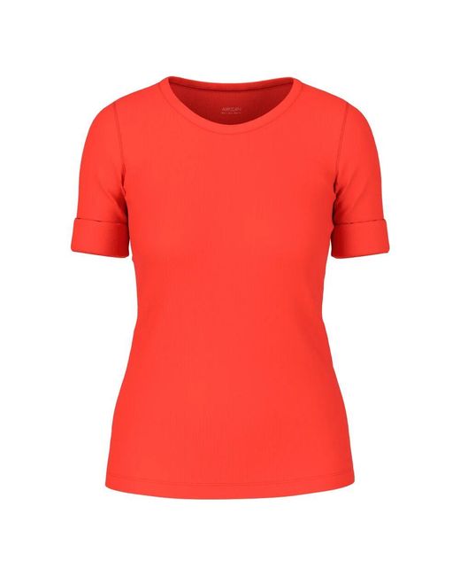 Marc Cain Red Stretchiges baumwollripp-langarmshirt