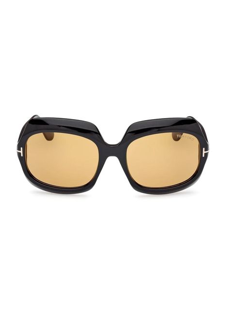 Tom Ford Blue Quadratische sonnenbrille schwarz mit gelben gläsern