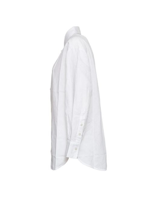 Woolrich White Cotton Linen Boyfriend Shirt