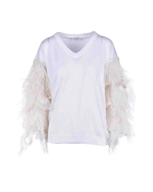 Brunello Cucinelli Truien & Vesten ,Wit ,Katoen Luxe Katoenen Blouse in het White