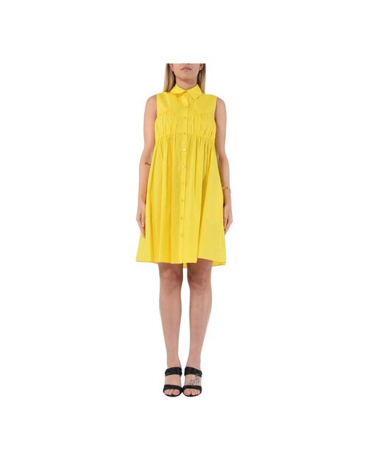 Patrizia Pepe Yellow Kleid aus baumwollhemd mit knopfleiste