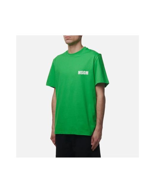 MSGM Tops ,Groen ,Katoen Groene Katoenen T-Shirt Voor Mannen in het Green voor heren