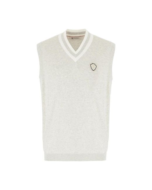 Brunello Cucinelli White Sleeveless Knitwear for men