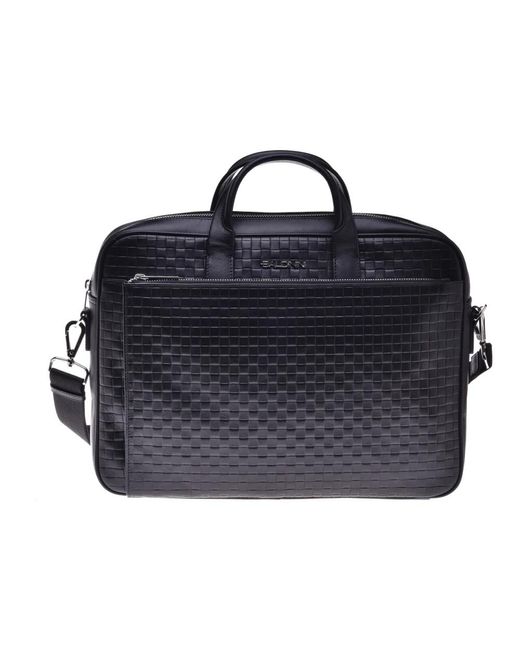 Baldinini Crossbody bag in schwarzem leder mit webmuster in Blue für Herren