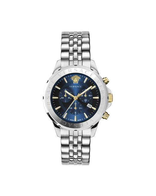 Versace Accessoires ,Grijs Chronograaf Signature Horloge Blauw in het Metallic voor heren