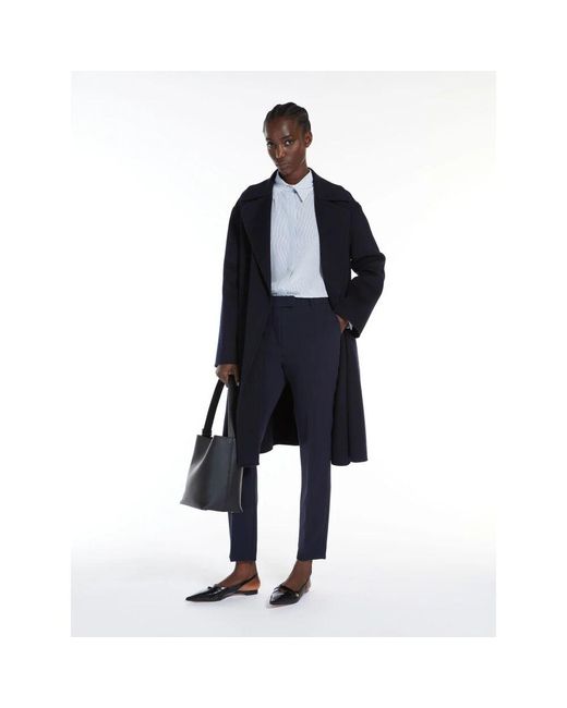 Max Mara Blue Schwarzer Wollmantel Mit Breitem Revers