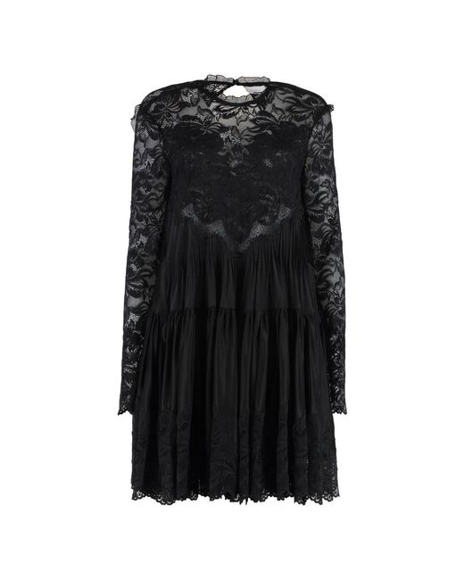Rabanne Kanten Inzet Viscose Blend Jurk in het Black