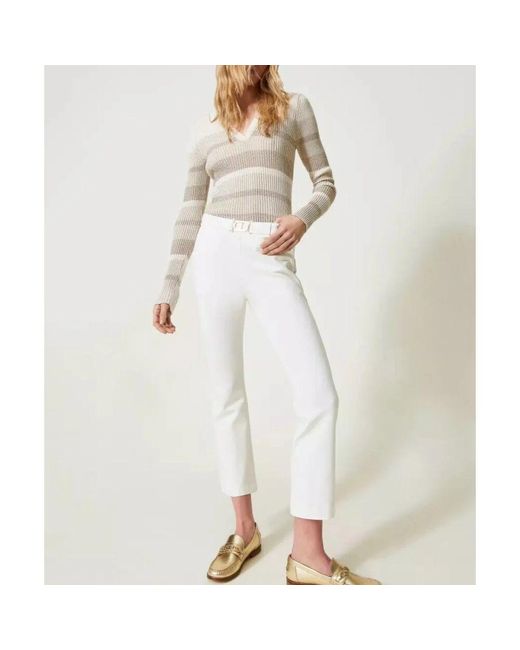 Twinset White Schlaghose mit ovaler schnalle