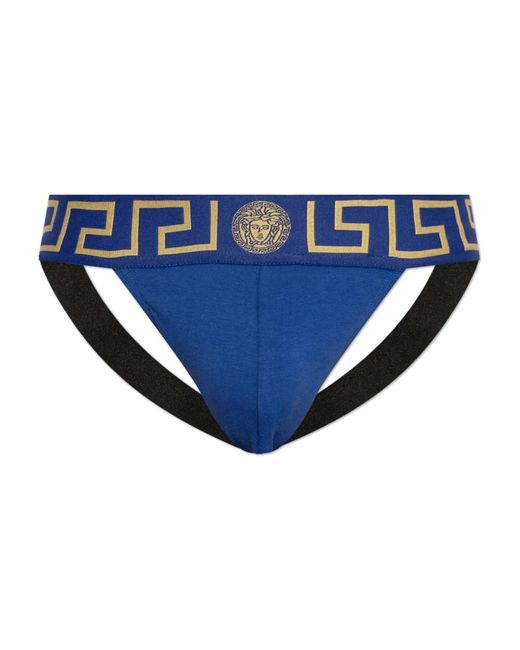 Versace Ondergoed ,Blauw ,Katoen Katoenen Jockstrap in het Blue voor heren