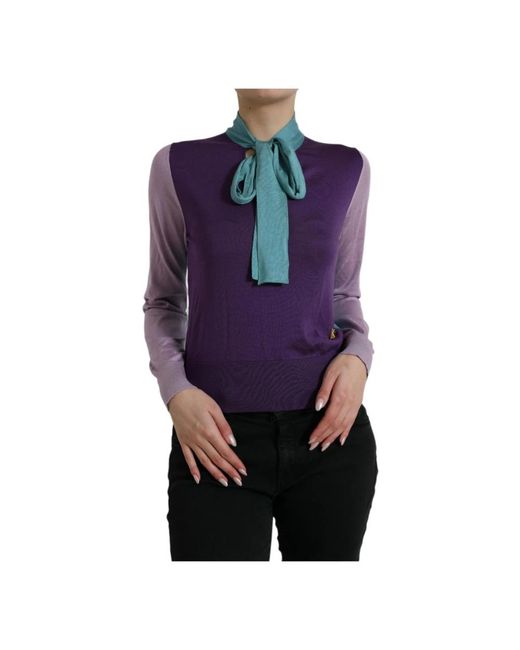 Dolce & Gabbana Purple V-Neck Knitwear