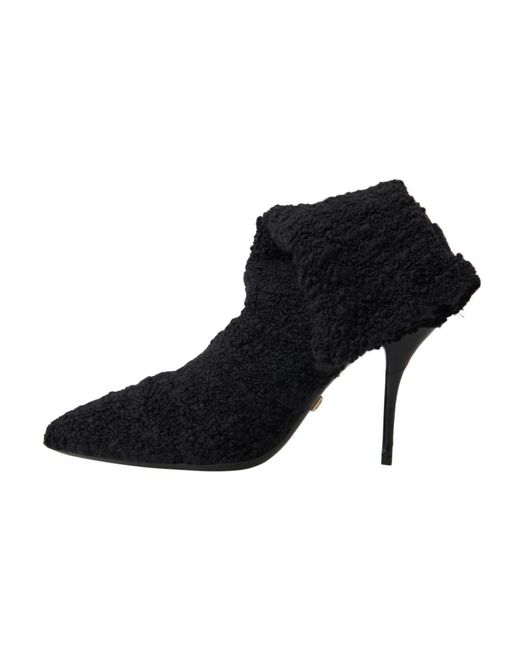 Dolce & Gabbana Black Schwarze Boucle Stiletto Stiefeletten
