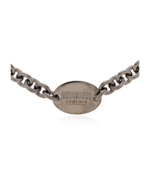 DSquared² Accessoires ,Grijs ,Logo Tag Ketting in het Metallic voor heren