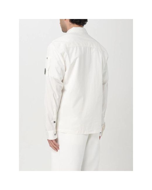 C P Company Overshirt Aus Bio-Baumwolle Mit Durchgehendem Reißverschluss Weiß in White für Herren