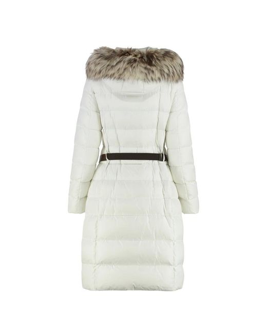 Moorer Jassen ,Wit ,Polyester Lange Gewatteerde Jas Met Afneembare Bontkraag in het White