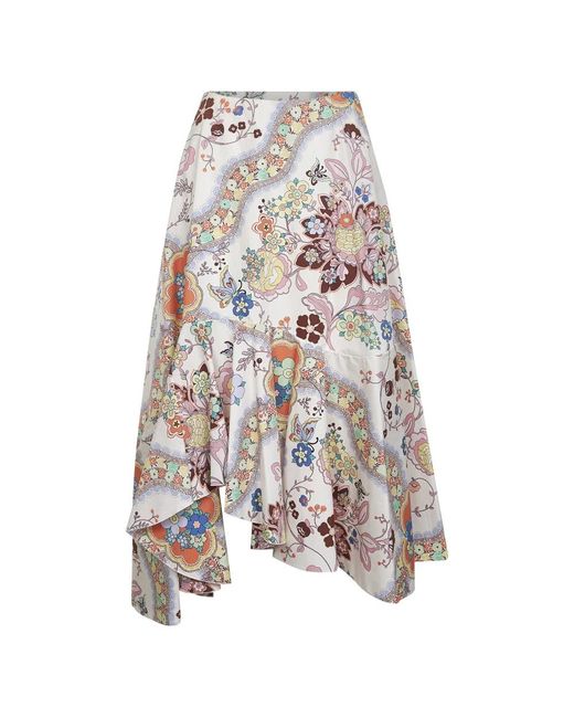 Etro Rokken ,Veelkleurig ,Katoen Bloemen Vlinder Print Asymmetrische Rok in het White