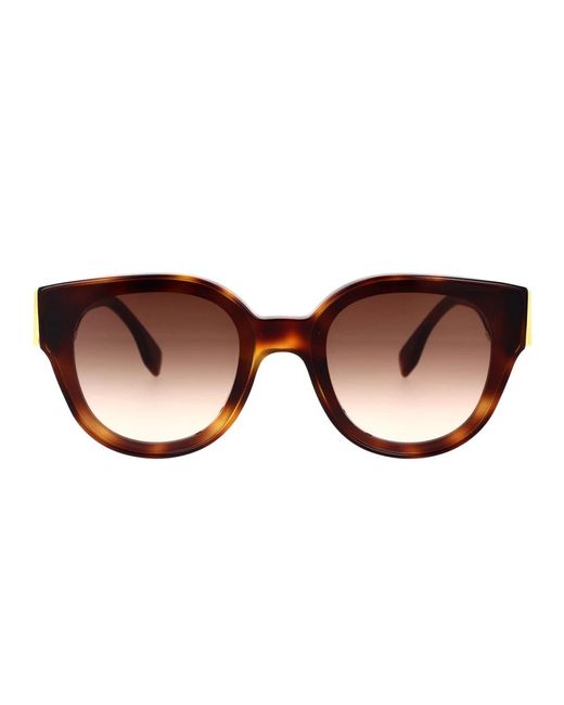 Fendi Brown Glamouröse runde sonnenbrille mit brauner verlaufslinse