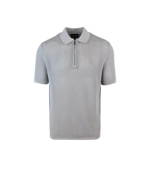 Emporio Armani Mesh polo zip t-shirt grau in Gray für Herren