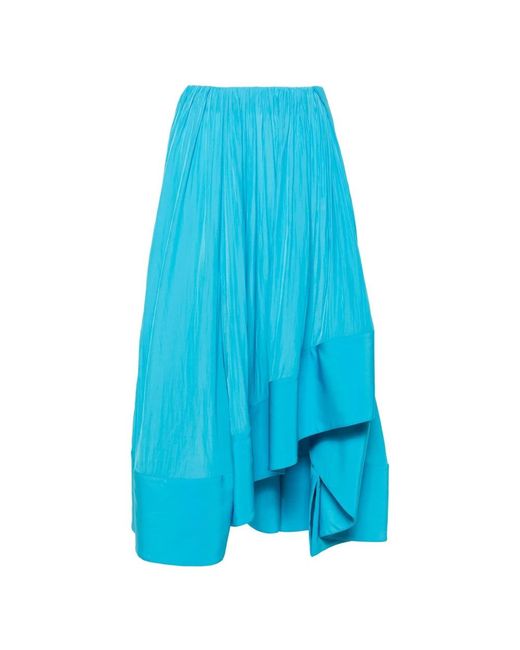 Lanvin Blue Asymmetric Charmeuse Maxi Skirt
