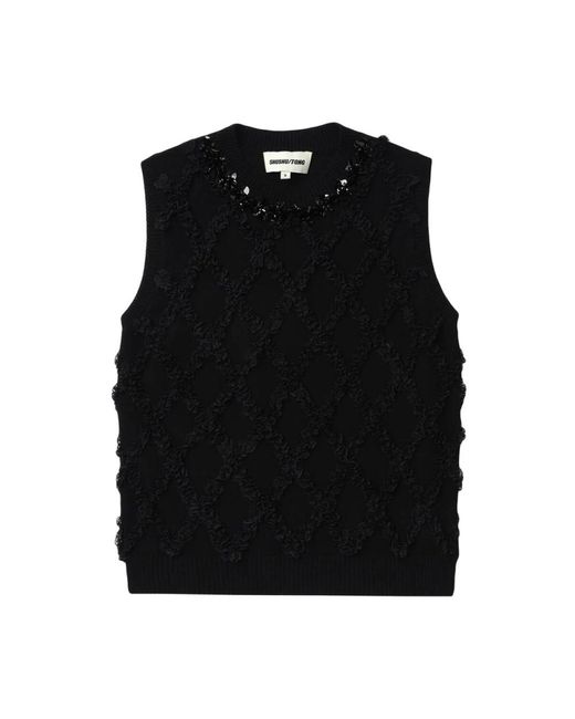 Maglione nero a maglia con motivo a diamante di ShuShu/Tong in Black