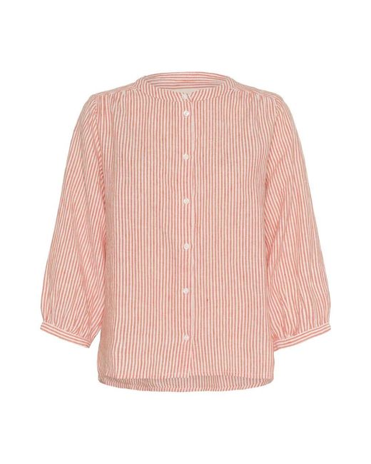 Part Two Pink Gestreifte Leinenbluse Mit Stehkragen