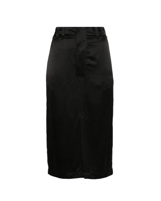 Saint Laurent Rokken ,Zwart ,Zwarte Zijden Midi Rok Met Split in het Black