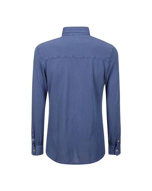 Fedeli Leichtes piquet langarm baumwollhemd,langärmeliges baumwollhemd mit kragen in Blue für Herren