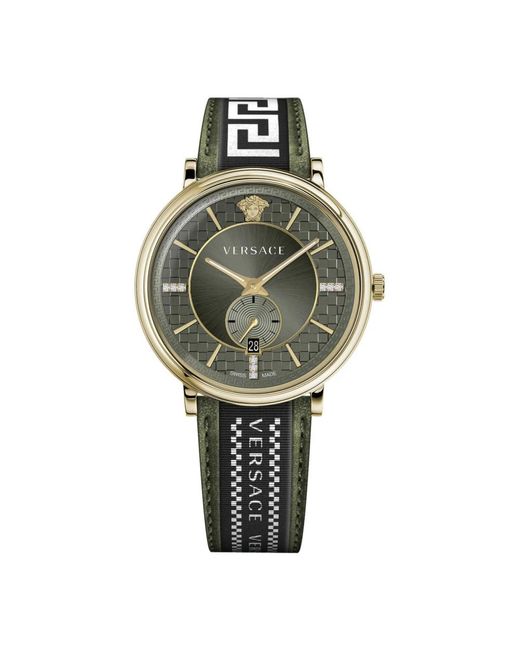 Versace Accessoires ,Veelkleurig ,V-Circle Multifunctioneel Leren Horloge in het Metallic voor heren