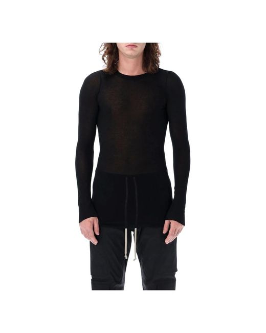 Magliette nera a girocollo a coste di Rick Owens in Black da Uomo