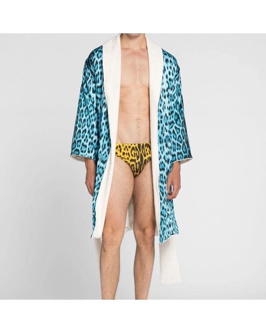 Roberto Cavalli Nachtkleding ,Blauw ,Dressing Gown Met Dierenprint in het Blue voor heren