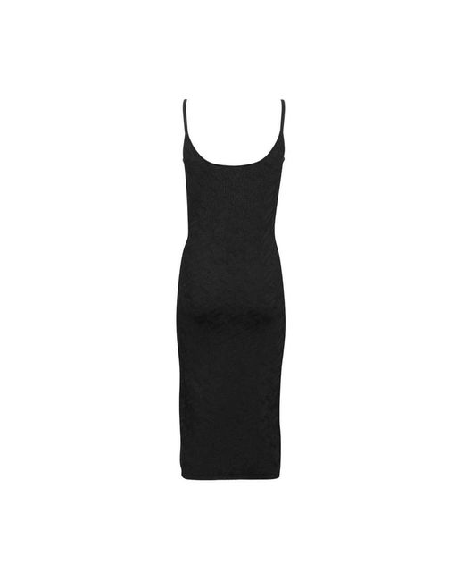 Versace Black Gerippte Säume Midi-Kleid Mit Jacquard-Motiv