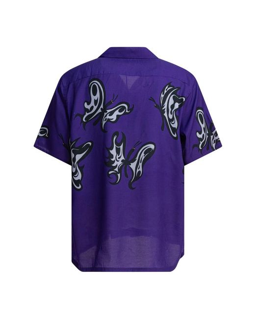 Needles Paarse Artistieke Print Camp Kraag Shirt in het Purple voor heren