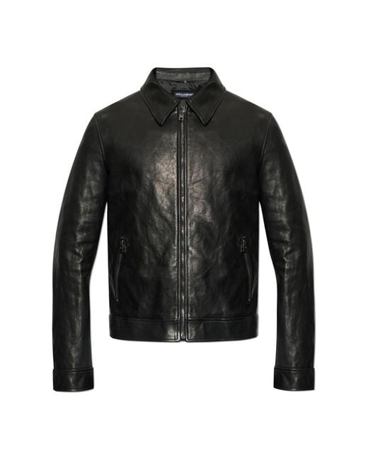 Dolce & Gabbana Black Leather Jackets for men