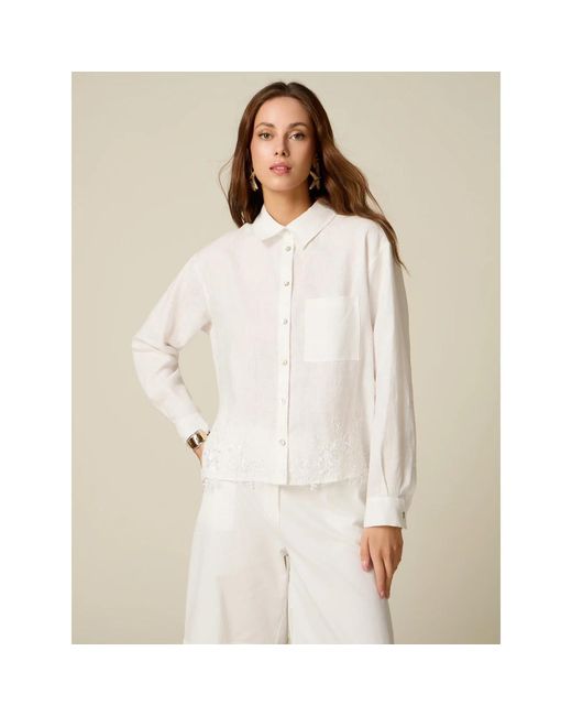 Oltre White Leinenhemd Mit Spitze