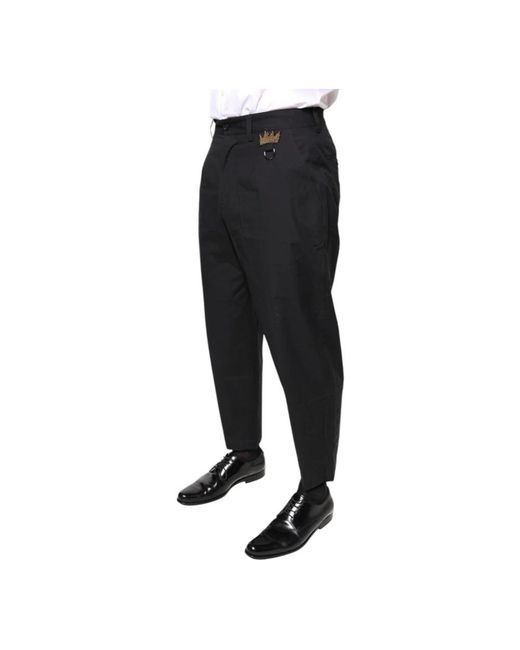 Dolce & Gabbana Broek Relaxedfit Broek Crown Detail in het Black voor heren