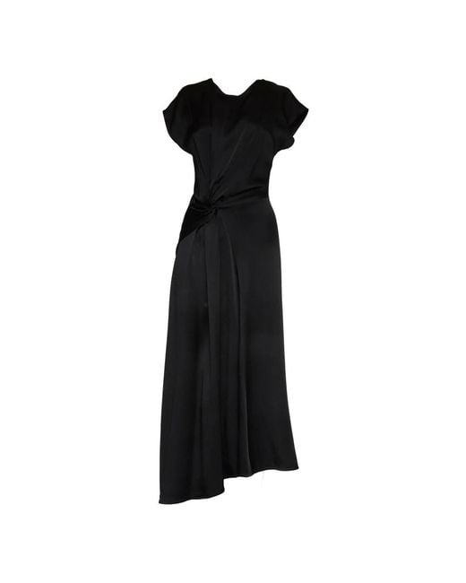 Victoria Beckham Black Aria Round Neck V Back Midi Dress