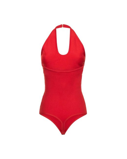 Michael Kors Tops ,Rood ,Leer Stretch Cashmere Halter Bodysuit in het Red
