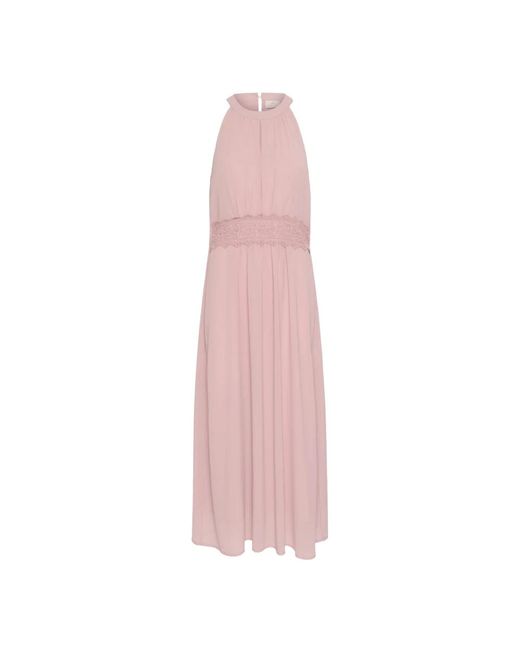 Kaffe Kleedjes ,Roze ,Polyester Rose Tan Halternek Jurk Met Geborduurde Details in het Pink