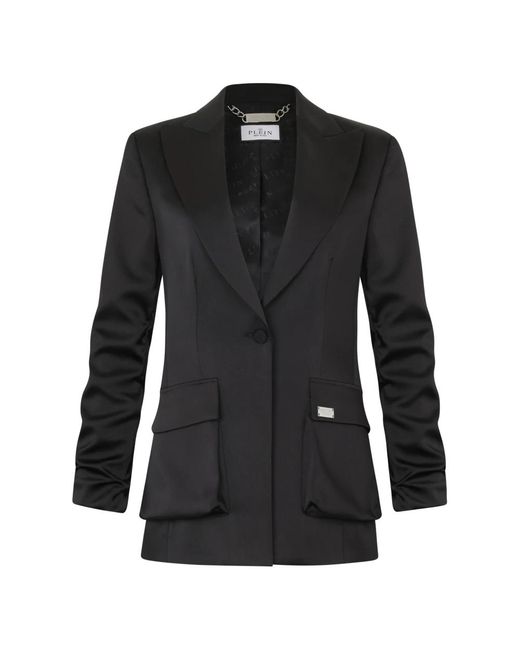 Philipp Plein Jassen ,Zwart ,Satijn Satin Cargo Fit Blazer in het Black