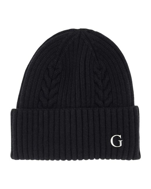 Guess Accessoires ,Zwart ,Zwarte Gebreide Manchet Logo Hoed Vrouwen in het Blue