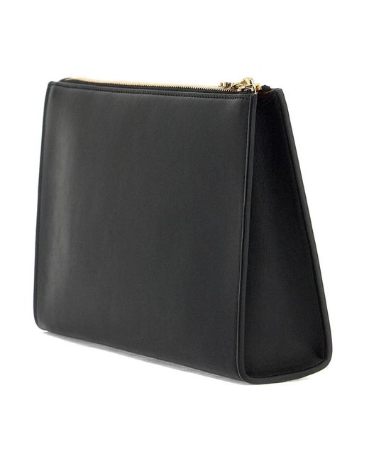 Ferragamo Black Erweiterbare glatte ledertasche mit goldenem reißverschluss