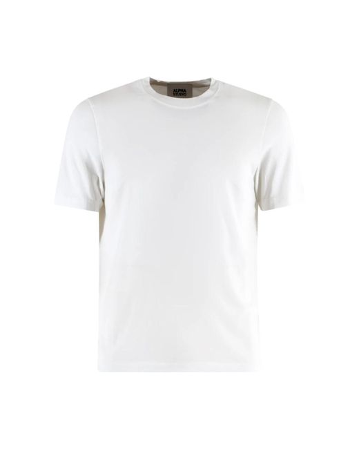 T-shirt in cotone bianco con maniche corte di Alpha Studio in White da Uomo