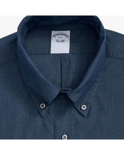 Brooks Brothers Blaues regular fit chambray baumwollhemd mit polo button down kragen in Blue für Herren