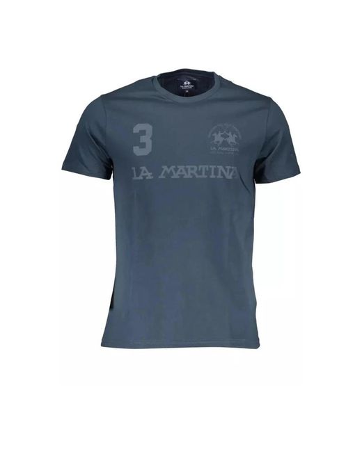 T-shirt in cotone con stampa logo di La Martina in Blue da Uomo